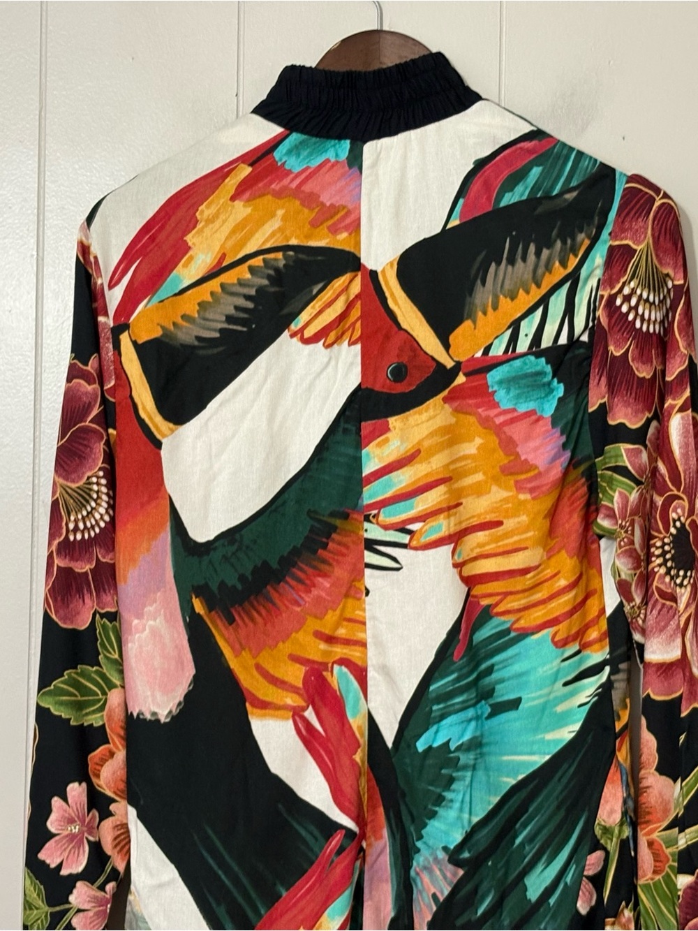 FARM Rio Tucano Print Macaquinho Romper Tropical Bird Floral Cover Up Brazil - Picture 12 of 14